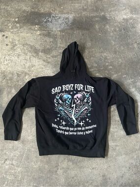 Sad Boyz For Life Graphic Black Zip-Up Hoodie - Men's Sweater